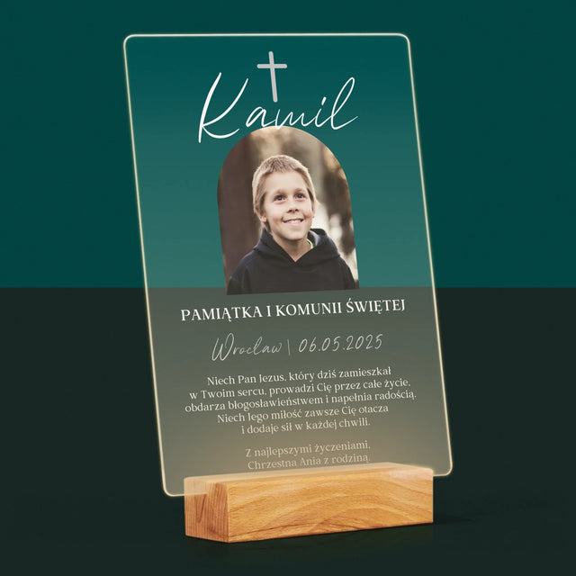 Zdjęcie i Podpis: Pamiątka Komunii Klasyczna - Wydruk Na Szkle Akrylowym