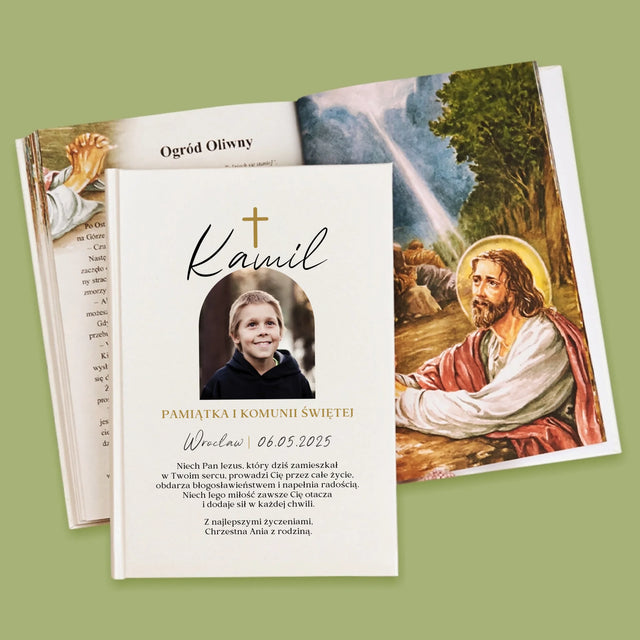 Zdjęcie i Podpis: Pamiątka Komunii Klasyczna - Biblia z Nadrukiem