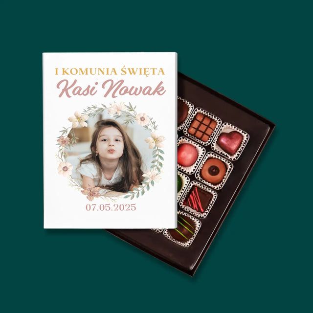 Zdjęcie i Podpis: Pierwsza Komunia Kwiaty - Personalizowane Praliny