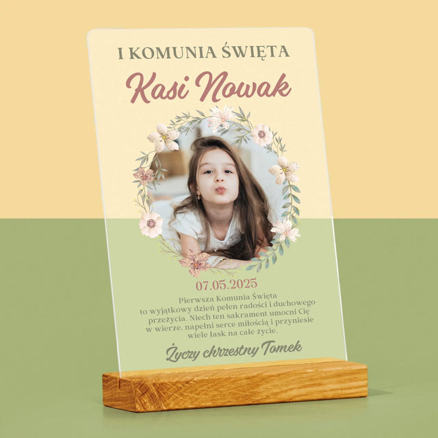 Zdjęcie i Podpis: Pierwsza Komunia Kwiaty - Wydruk Na Szkle Akrylowym