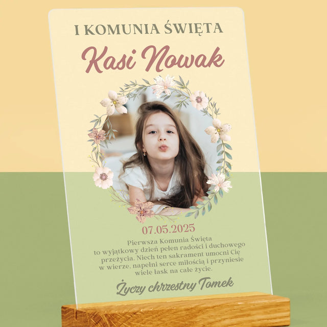 Zdjęcie i Podpis: Pierwsza Komunia Kwiaty - Wydruk Na Szkle Akrylowym