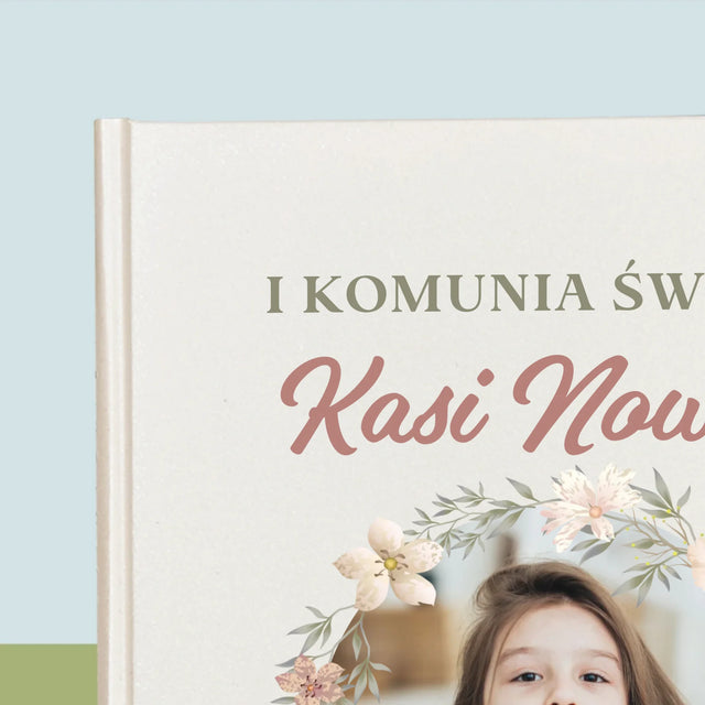 Zdjęcie i Podpis: Pierwsza Komunia Kwiaty - Biblia z Nadrukiem