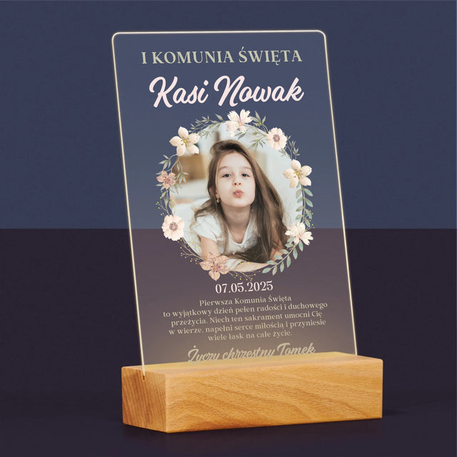 Zdjęcie i Podpis: Pierwsza Komunia Kwiaty - Wydruk Na Szkle Akrylowym
