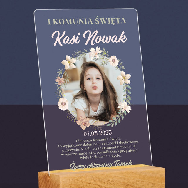 Zdjęcie i Podpis: Pierwsza Komunia Kwiaty - Wydruk Na Szkle Akrylowym