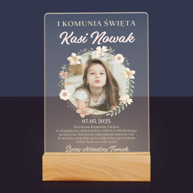 Zdjęcie i Podpis: Pierwsza Komunia Kwiaty - Wydruk Na Szkle Akrylowym