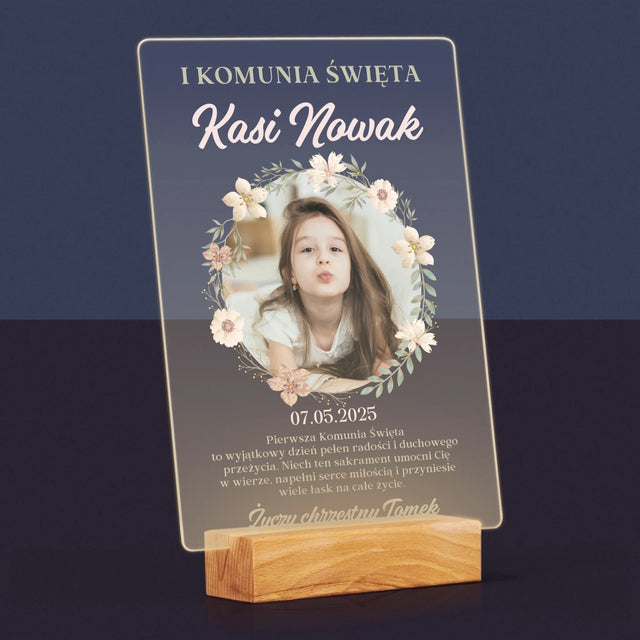 Zdjęcie i Podpis: Pierwsza Komunia Kwiaty - Wydruk Na Szkle Akrylowym