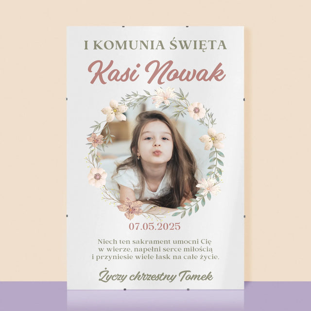 Zdjęcie i Podpis: Pierwsza Komunia Kwiaty - Personalizowany Plakat