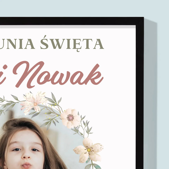 Zdjęcie i Podpis: Pierwsza Komunia Kwiaty - Wydruk Obramowany