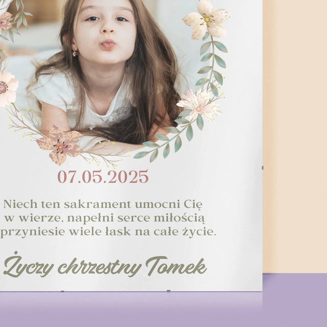 Zdjęcie i Podpis: Pierwsza Komunia Kwiaty - Personalizowany Plakat