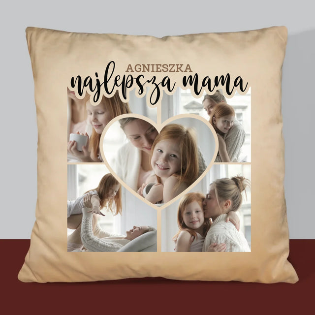 Fotokolaż: Najlepsza Mama Serce - Poduszka z Nadrukiem