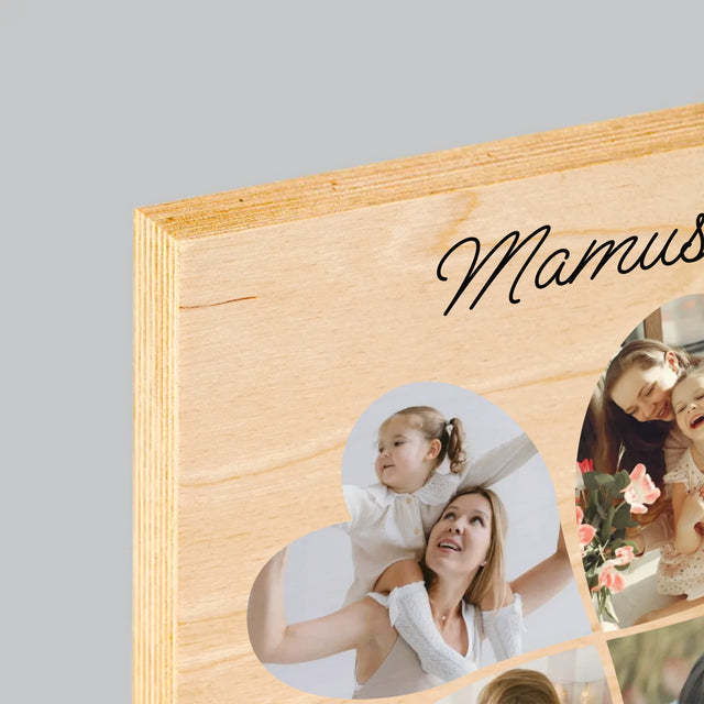 Fotokolaż: Mamo, To Dzięki Tobie Jesteśmy Szczęśliwi! - Wydruk Na Drewnie