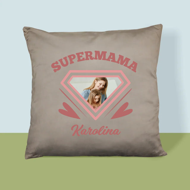 Zdjęcie i Podpis: Supermama - Poduszka z Nadrukiem