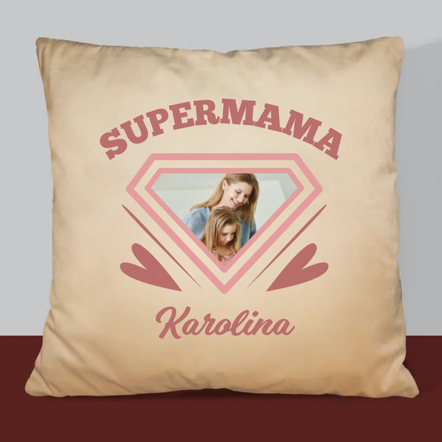 Zdjęcie i Podpis: Supermama - Poduszka z Nadrukiem