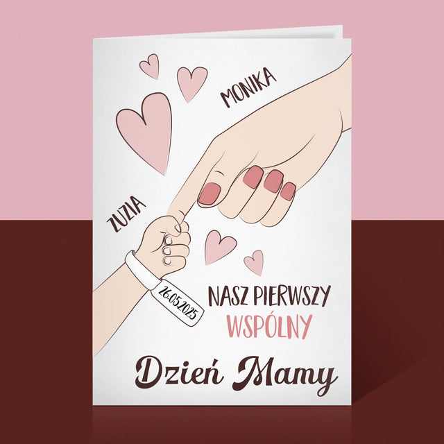 Imię i Podpis: Pierwszy Wspólny Dzień Mamy - Kartka z Życzeniami