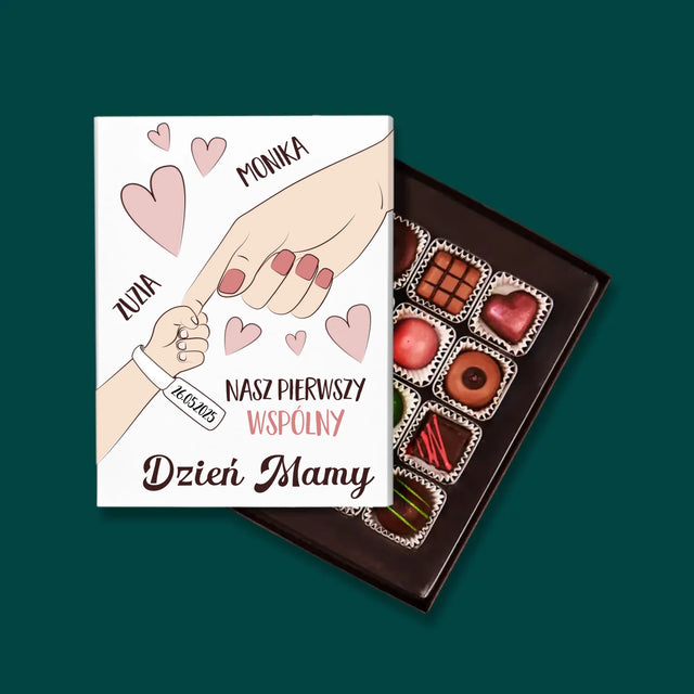 Imię i Podpis: Pierwszy Wspólny Dzień Mamy - Personalizowane Praliny