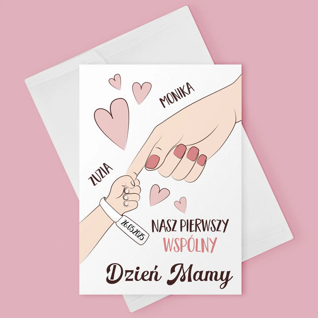 Imię i Podpis: Pierwszy Wspólny Dzień Mamy - Kartka z Życzeniami