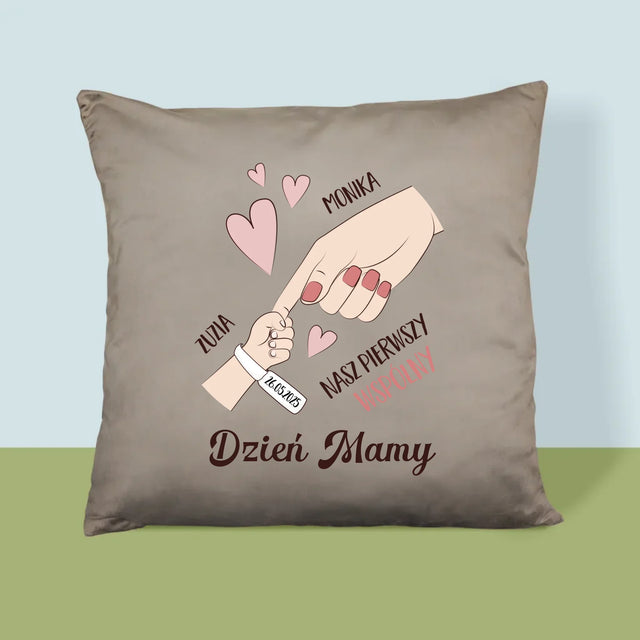 Imię i Podpis: Pierwszy Wspólny Dzień Mamy - Poduszka z Nadrukiem