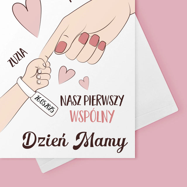 Imię i Podpis: Pierwszy Wspólny Dzień Mamy - Kartka z Życzeniami