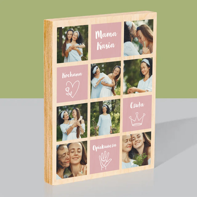 Fotokolaż: Cechy Mamy - Wydruk Na Drewnie