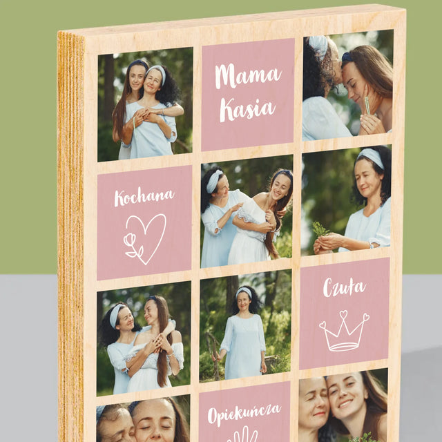 Fotokolaż: Cechy Mamy - Wydruk Na Drewnie