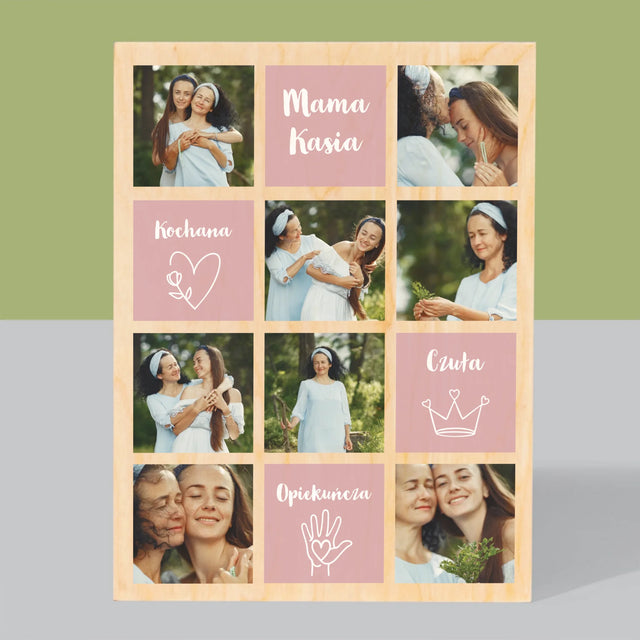 Fotokolaż: Cechy Mamy - Wydruk Na Drewnie