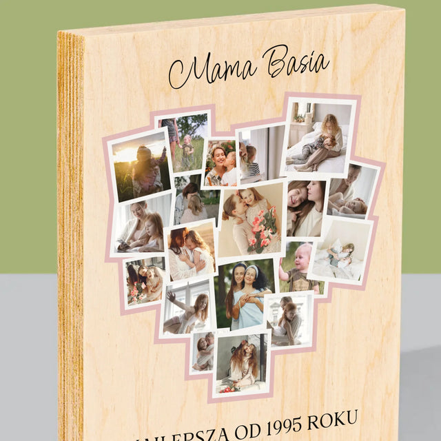 Fotokolaż: Serce Dla Mamy - Wydruk Na Drewnie
