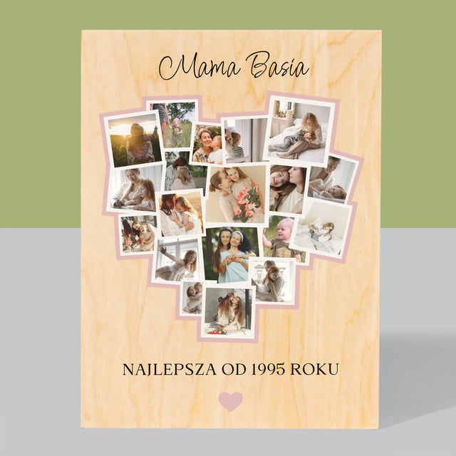 Fotokolaż: Serce Dla Mamy - Wydruk Na Drewnie