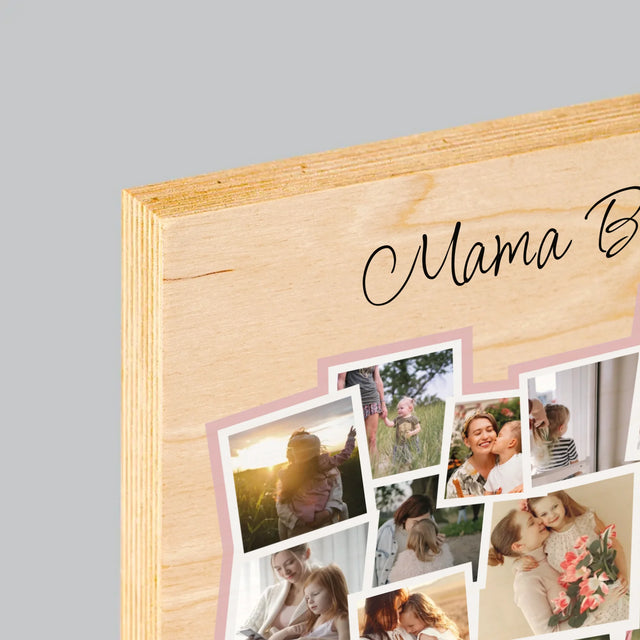 Fotokolaż: Serce Dla Mamy - Wydruk Na Drewnie