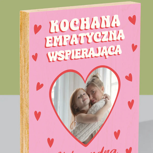 Zdjęcie i Podpis: Cechy Mamusi - Wydruk Na Drewnie