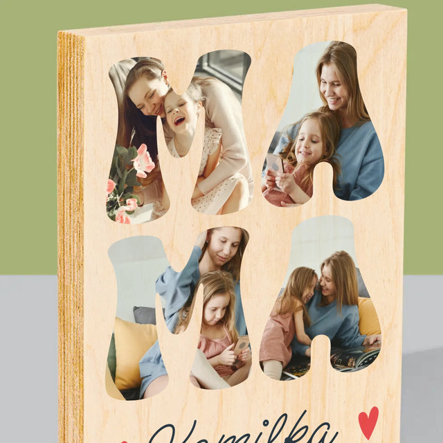 Słowo Ze Zdjęć: Mama Imię - Wydruk Na Drewnie