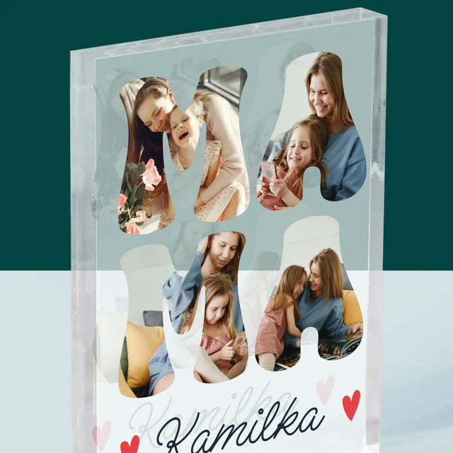 Słowo Ze Zdjęć: Mama Imię - Blok Akrylowy z Nadrukiem