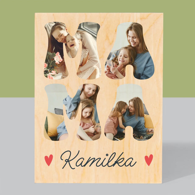 Słowo Ze Zdjęć: Mama Imię - Wydruk Na Drewnie