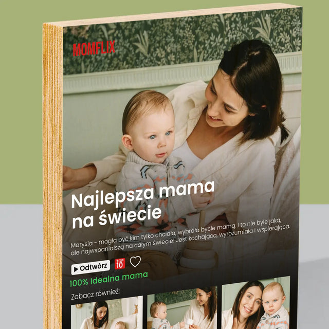 Fotokolaż: Personalizowany Plakat Netflix Dla Mamy - Wydruk Na Drewnie