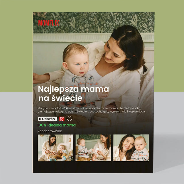Fotokolaż: Personalizowany Plakat Netflix Dla Mamy - Wydruk Na Drewnie