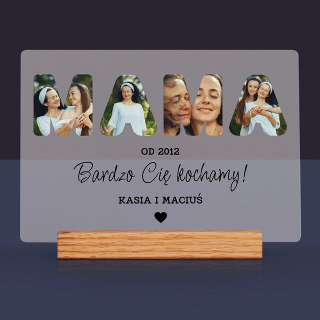 Słowo Ze Zdjęć: Mamo Bardzo Cię Kochamy - Wydruk Na Szkle Akrylowym