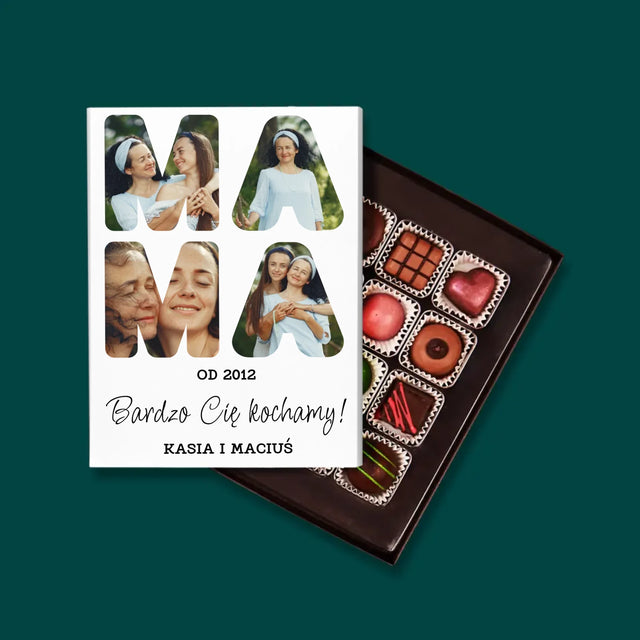 Słowo Ze Zdjęć: Mamo Bardzo Cię Kochamy - Personalizowane Praliny