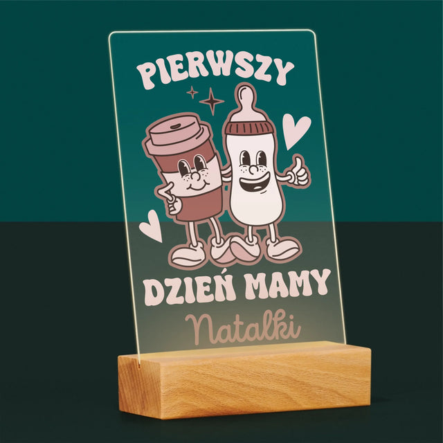 Imię i Podpis: Pierwszy Dzień Mamy Kawa Mleko - Wydruk Na Szkle Akrylowym