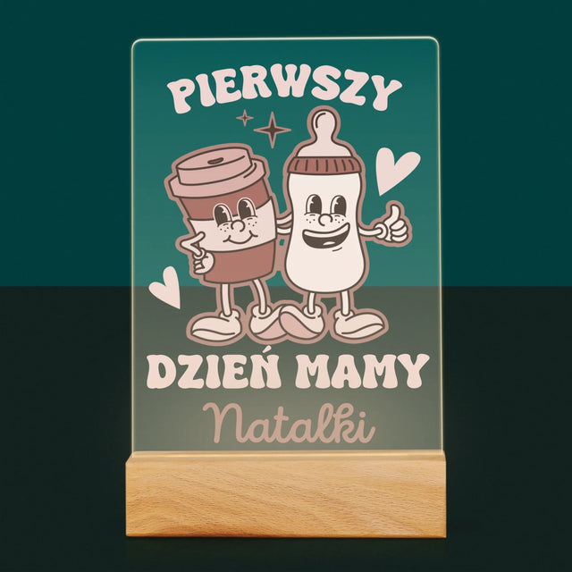 Imię i Podpis: Pierwszy Dzień Mamy Kawa Mleko - Wydruk Na Szkle Akrylowym