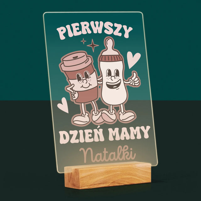 Imię i Podpis: Pierwszy Dzień Mamy Kawa Mleko - Wydruk Na Szkle Akrylowym