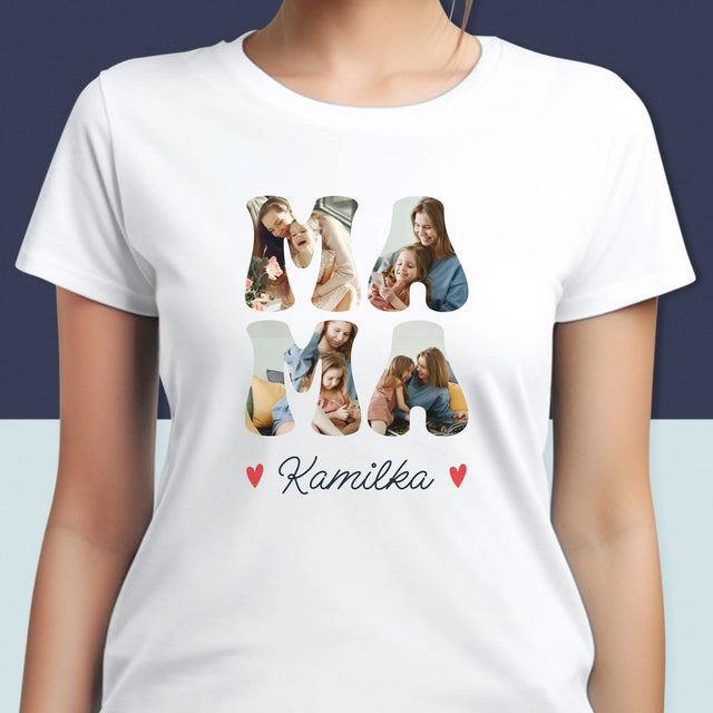 Słowo Ze Zdjęć: Mama Imię - Koszulka Damska z Nadrukiem