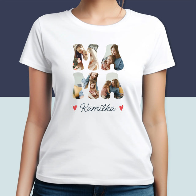 Słowo Ze Zdjęć: Mama Imię - Koszulka Damska z Nadrukiem