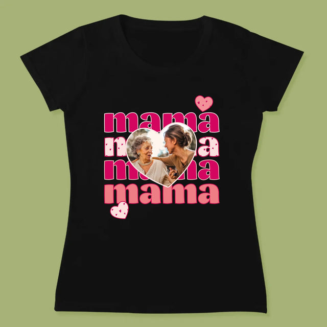 Zdjęcie i Podpis: Słowa Mama - Koszulka Damska z Nadrukiem