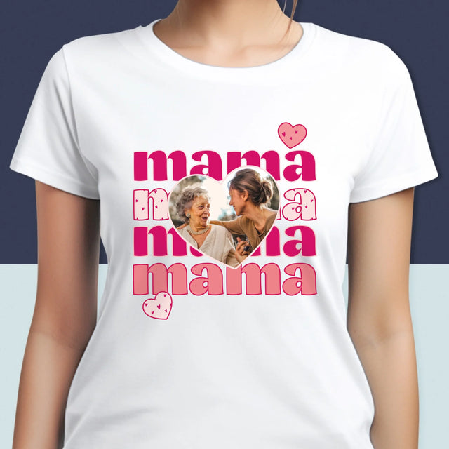 Zdjęcie i Podpis: Słowa Mama - Koszulka Damska z Nadrukiem