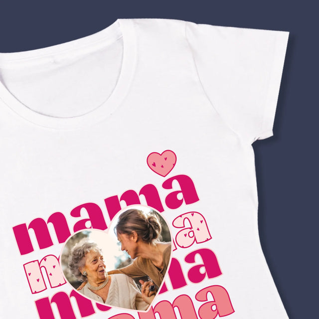 Zdjęcie i Podpis: Słowa Mama - Koszulka Damska z Nadrukiem