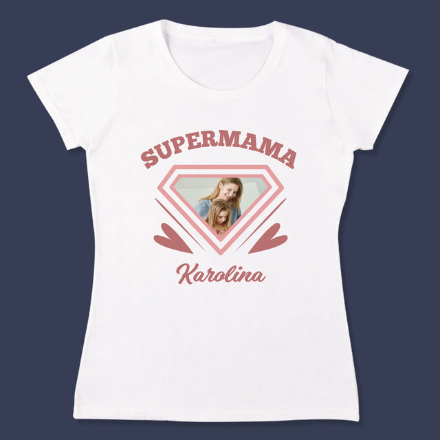 Zdjęcie i Podpis: Supermama - Koszulka Damska z Nadrukiem