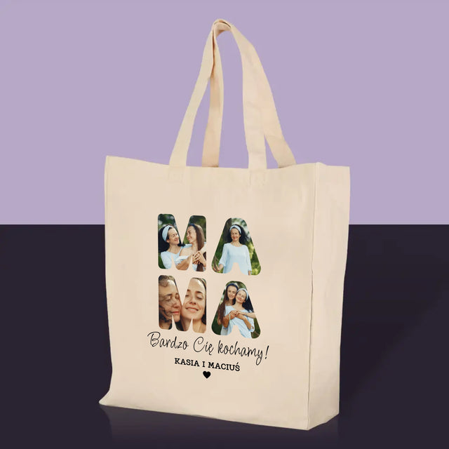 Słowo Ze Zdjęć: Mamo Bardzo Cię Kochamy - Torba Płócienna z Nadrukiem