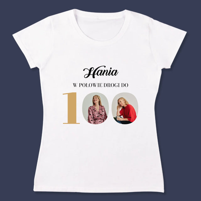 Fotokolaż: W Połowie Drogi Do 100 - Koszulka Damska z Nadrukiem