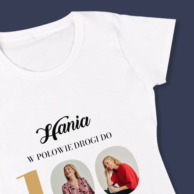 Fotokolaż: W Połowie Drogi Do 100 - Koszulka Damska z Nadrukiem