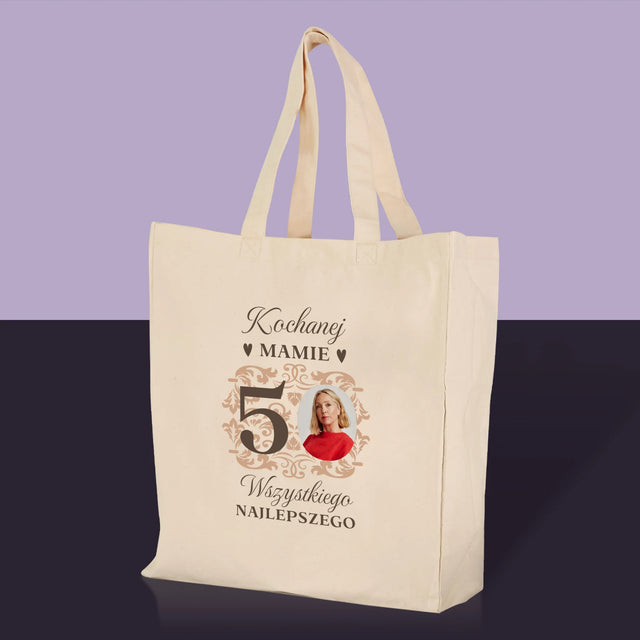 Zdjęcie I Podpis: Kochanej Mamie Z Okazji 50 Urodzin - Torba Płócienna z Nadrukiem
