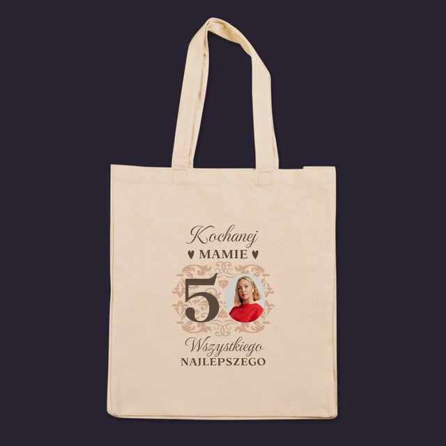 Zdjęcie I Podpis: Kochanej Mamie Z Okazji 50 Urodzin - Torba Płócienna z Nadrukiem